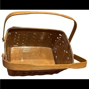 Longaberger signed vintage Woven Basket with double Handle and plastic protector